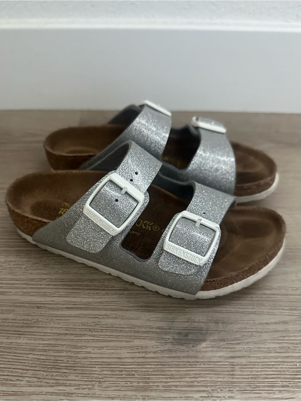 Birkenstock Kids Glittery Silver sparkle Sandals Arizona